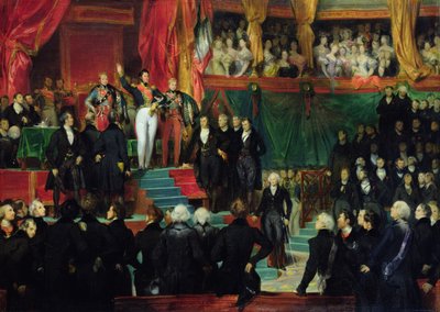 Louis-Philippe (1773-1850) wird vor der Abgeordnetenkammer als König vereidigt, 9. August 1830 von Eugene Deveria